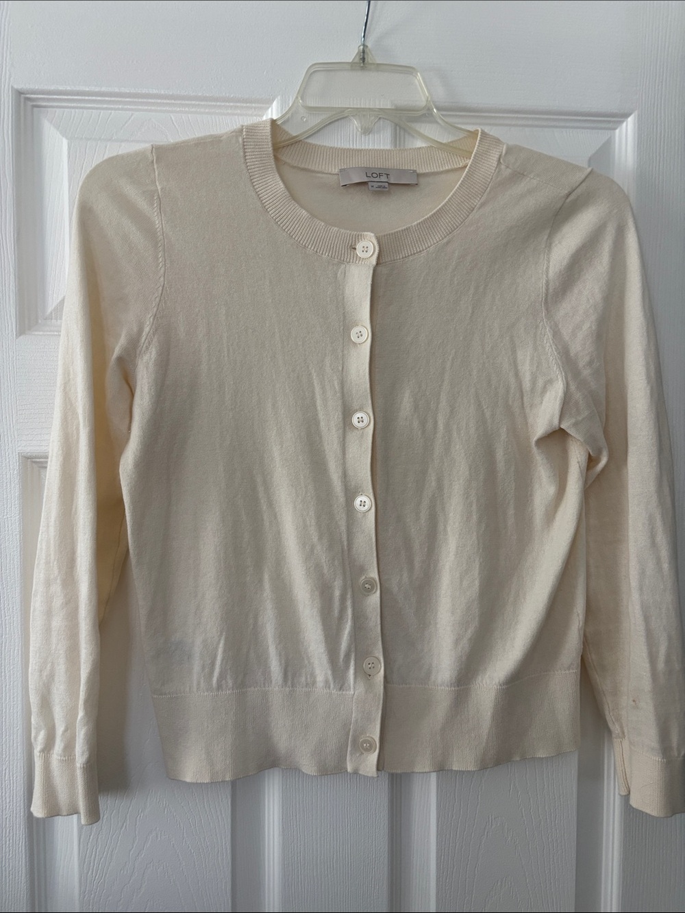 LOFT Cream Round-Neck Button Cardigan